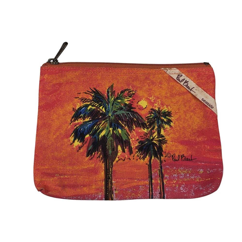 Paul Brent Clutch Womens Small Orange Palm Tree Seaside Zip Cotton Travel Pouch